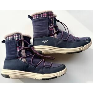 Ryka Aubonne Winter Boots Womens Size 8M Navy Blue Fur Lined Bungee Lace